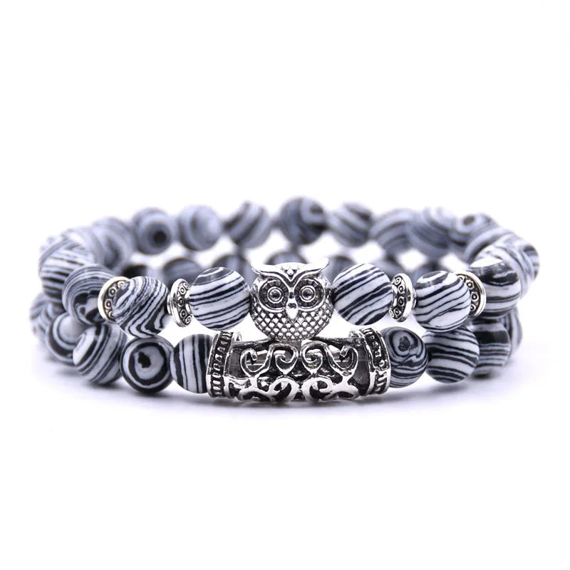 Eulenarmband - Eulen-Gourmette Perlen weiß und schwarz