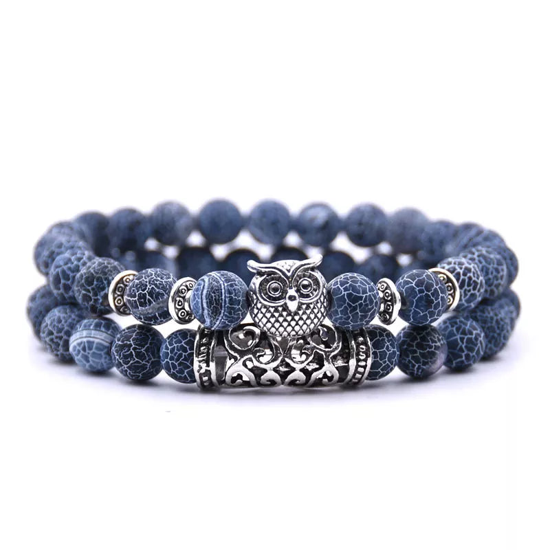 Eulenarmband - Eulen-Gourmette Perlen blau
