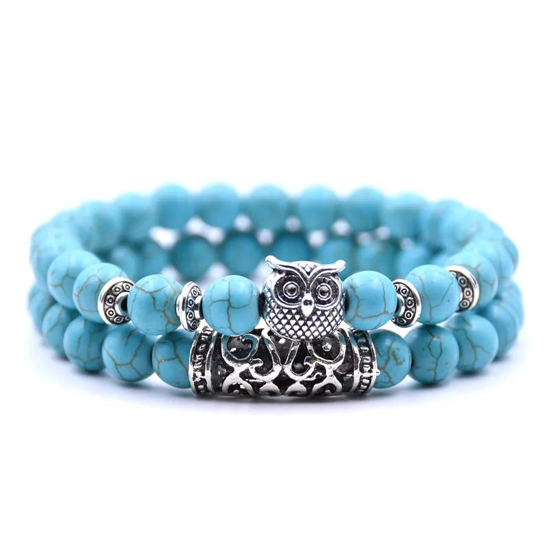 Eulenarmband - Eulen-Gourmette Perlen himmelblau