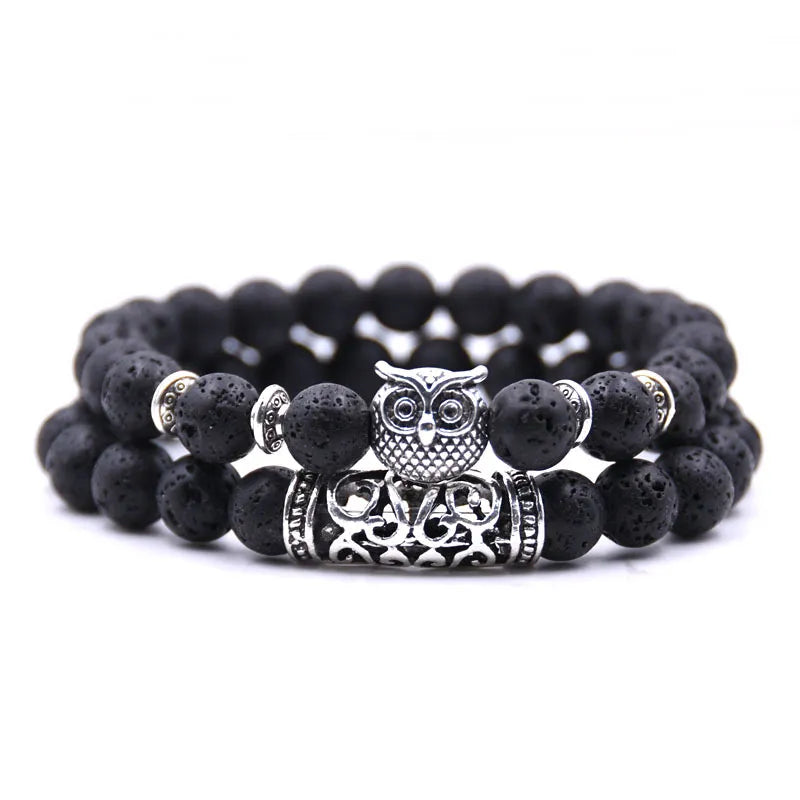 Eulenarmband - Eulen-Gourmette Perlen dunkelgrau