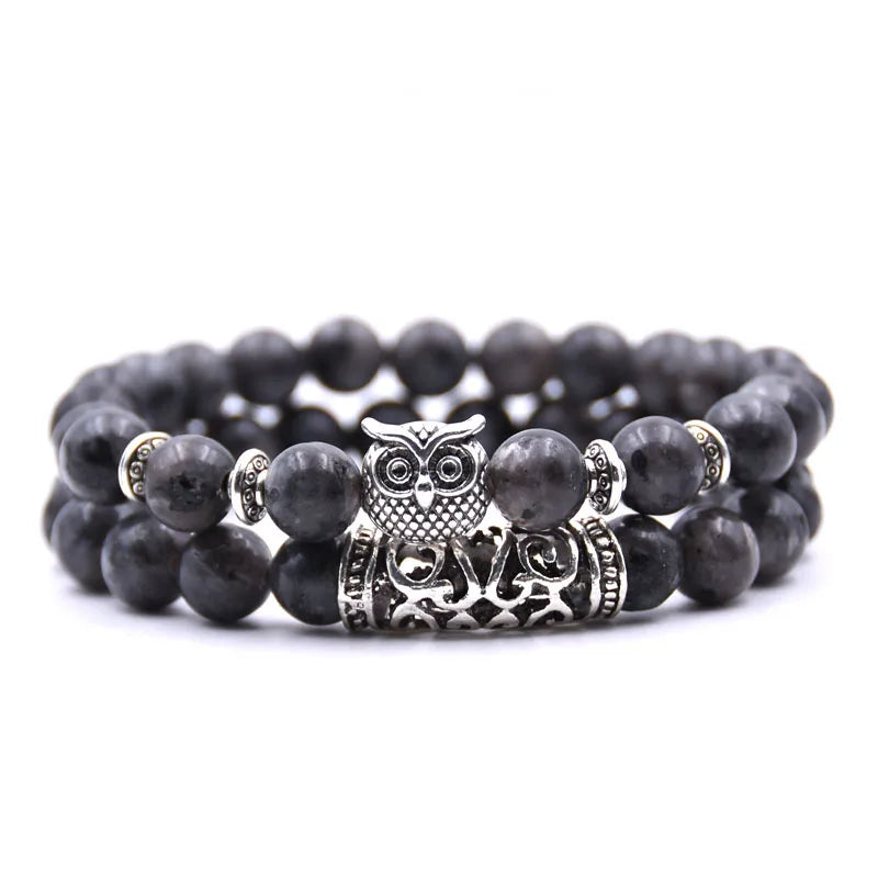 Eulenarmband - Eulen-Gourmette Perlen schwarz