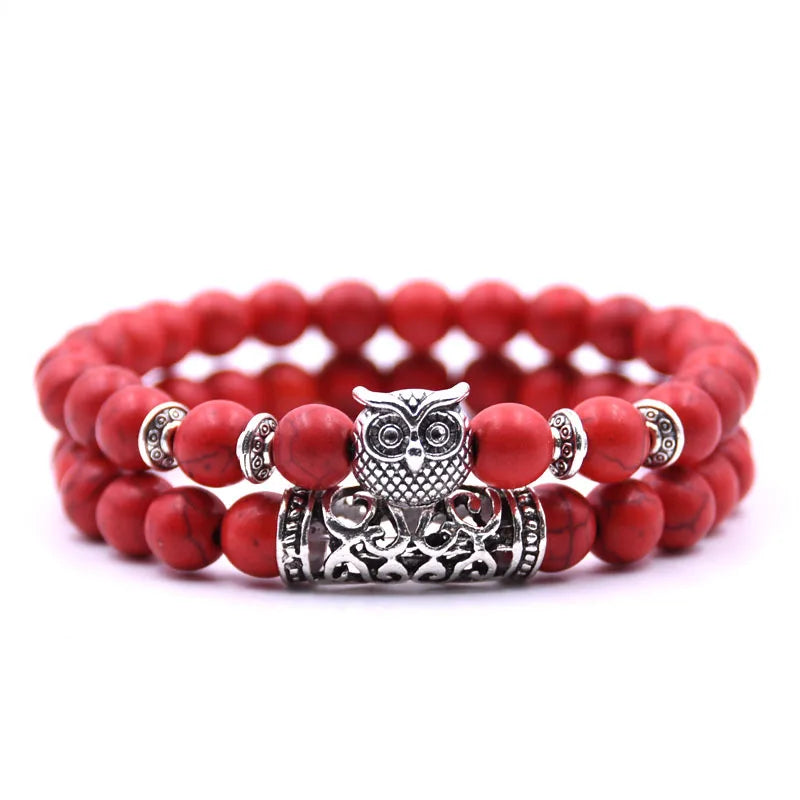 Eulenarmband - Eulen-Gourmette Perlen rot