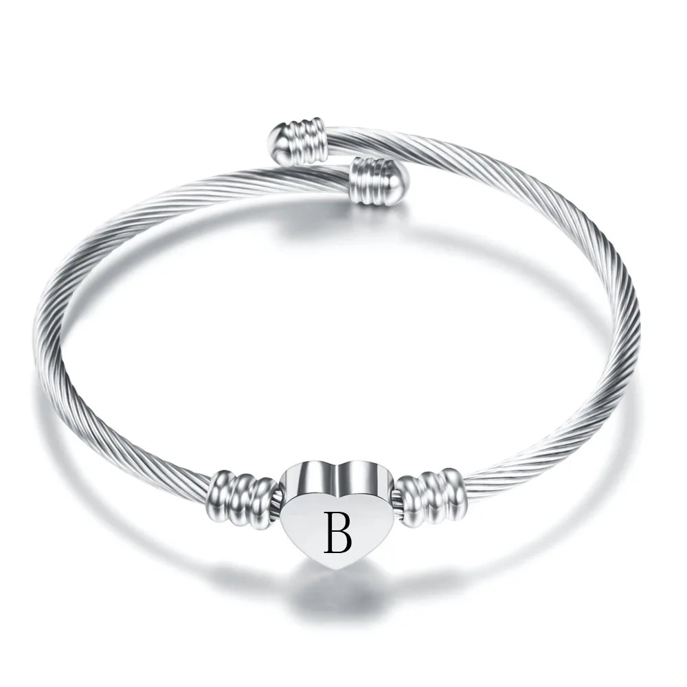 Bracelet coeur avec initiale argent b