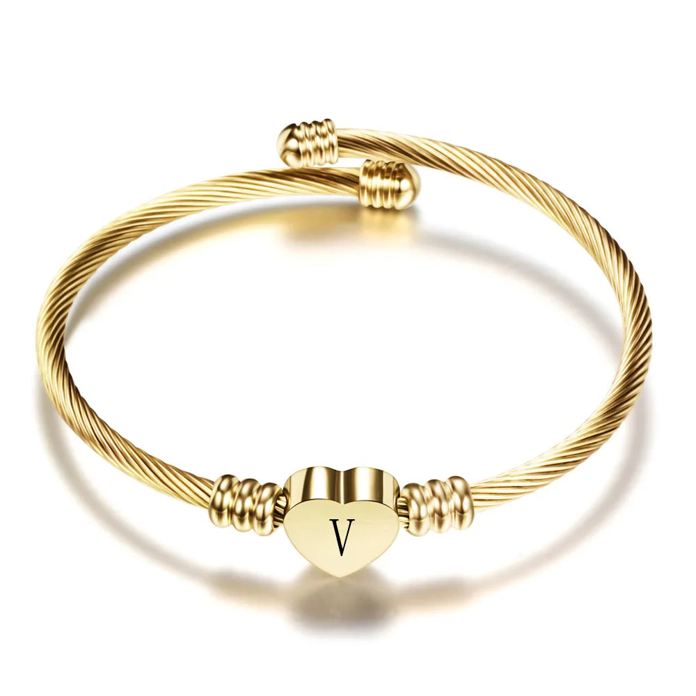 Bracelet coeur avec initiale or v