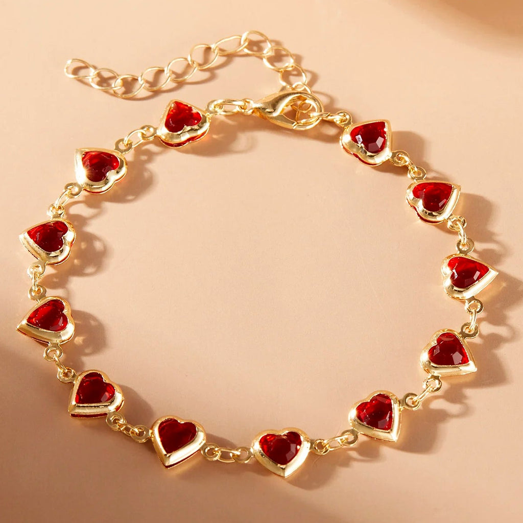 Bracelet coeurs émaillés or et rouge