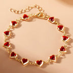Bracelet coeurs émaillés or et rouge