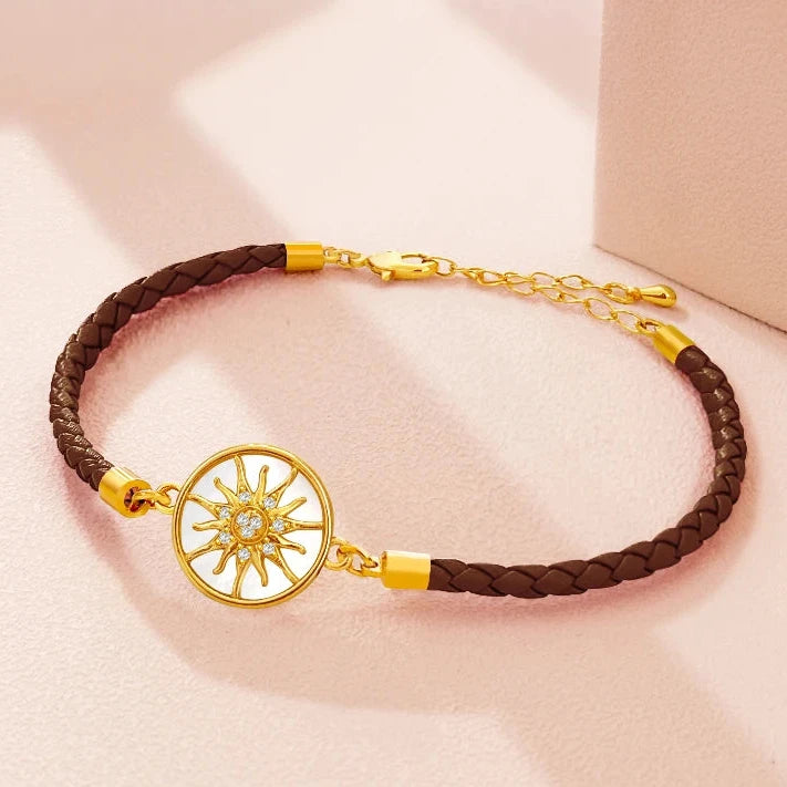 Bracelet Compas en Cuir Boussole Rose des Vents marron or
