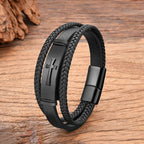 Bracelet Croix En Cuir noir style a Noir 