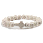 Armband Kreuz aus weißen Natursteinen