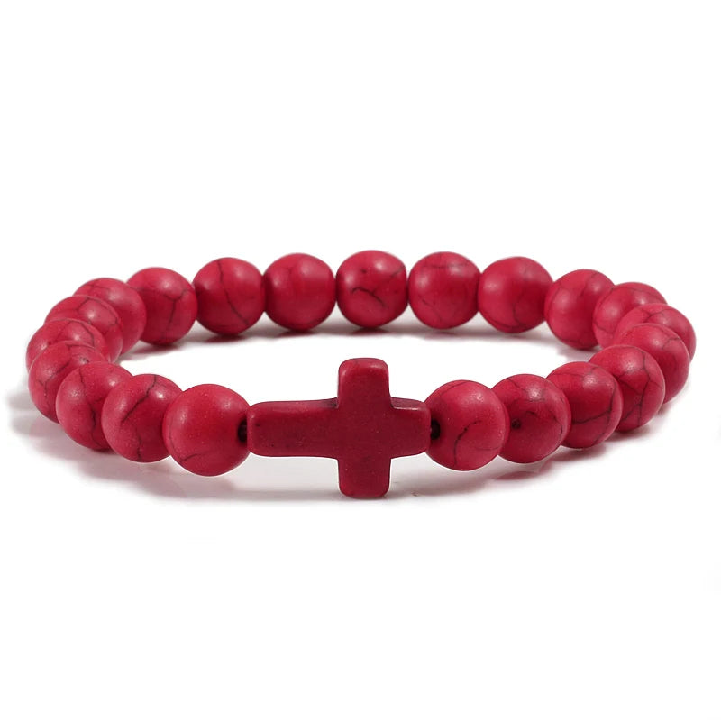 Armband Kreuz aus roten Natursteinen