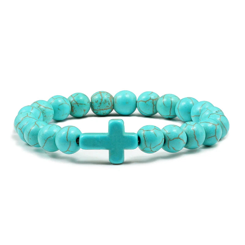 Armband Kreuz aus türkisfarbenen Natursteinen