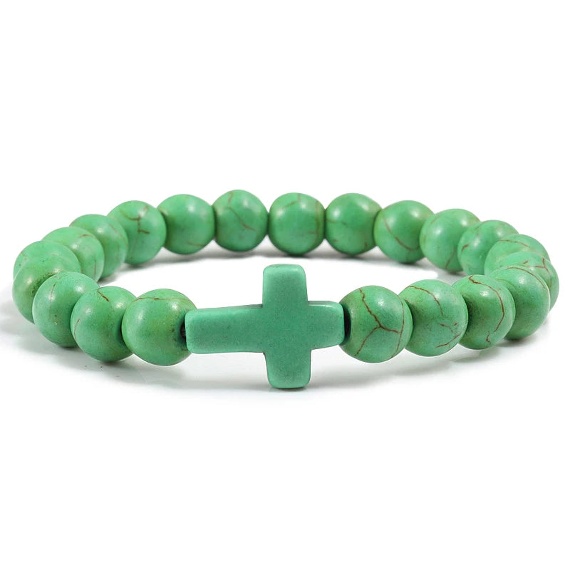 Armband Kreuz aus grünen Natursteinen 