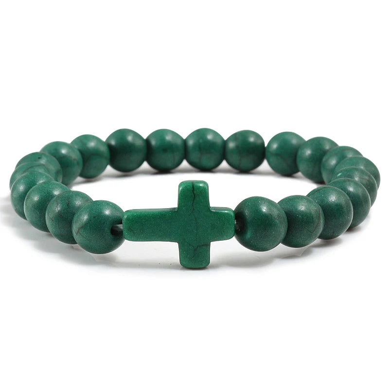 Armband Kreuz aus dunkelgrünen Natursteinen