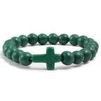 Armband Kreuz aus dunkelgrünen Natursteinen