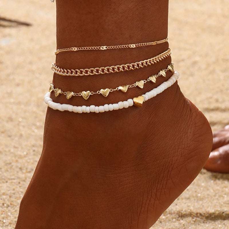 Bracelet de Cheville avec Perles coeurs
