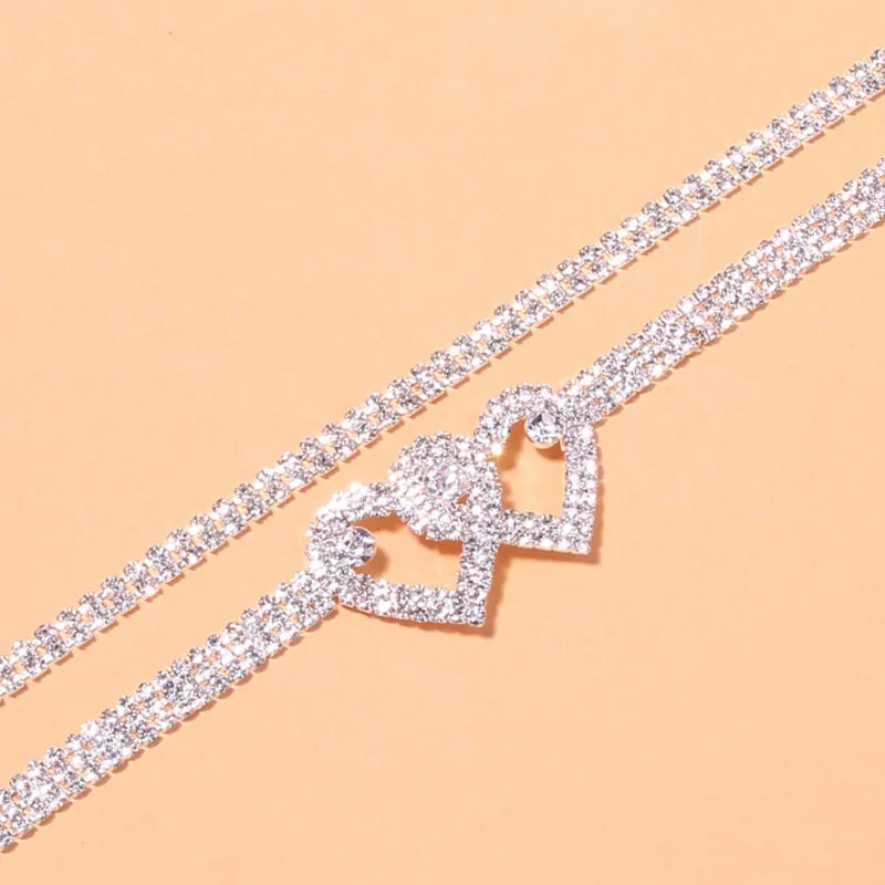Heart and rhinestone ankle bracelet for women