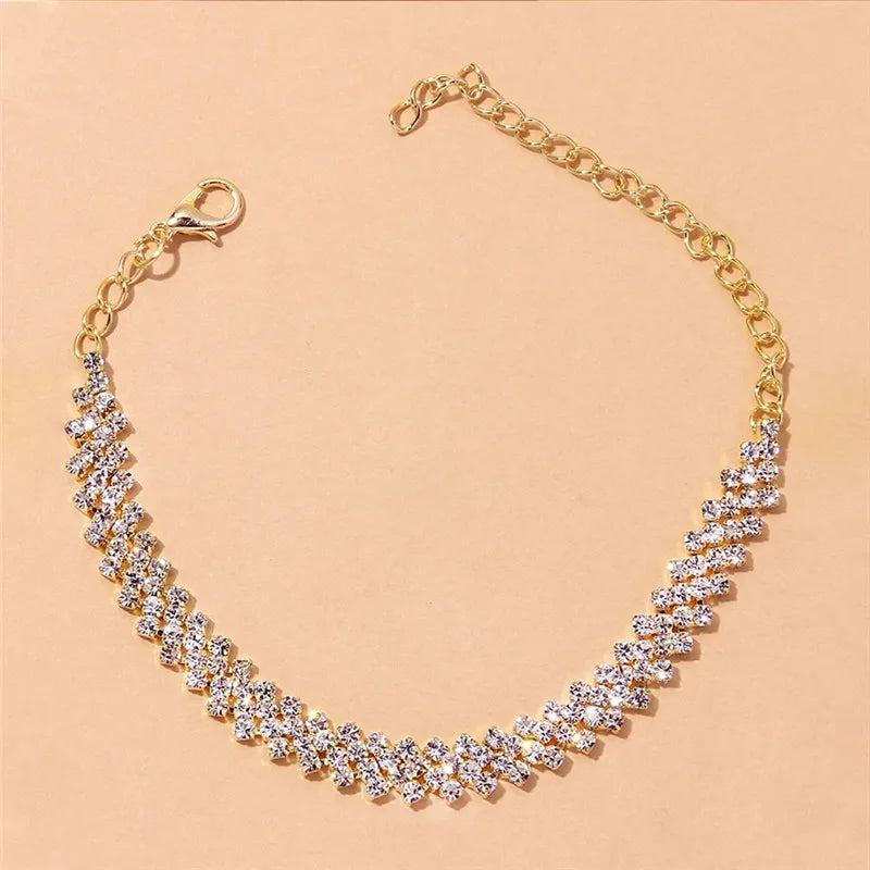 Gold and Silver Ankle Bracelet with Diamonds for Women 