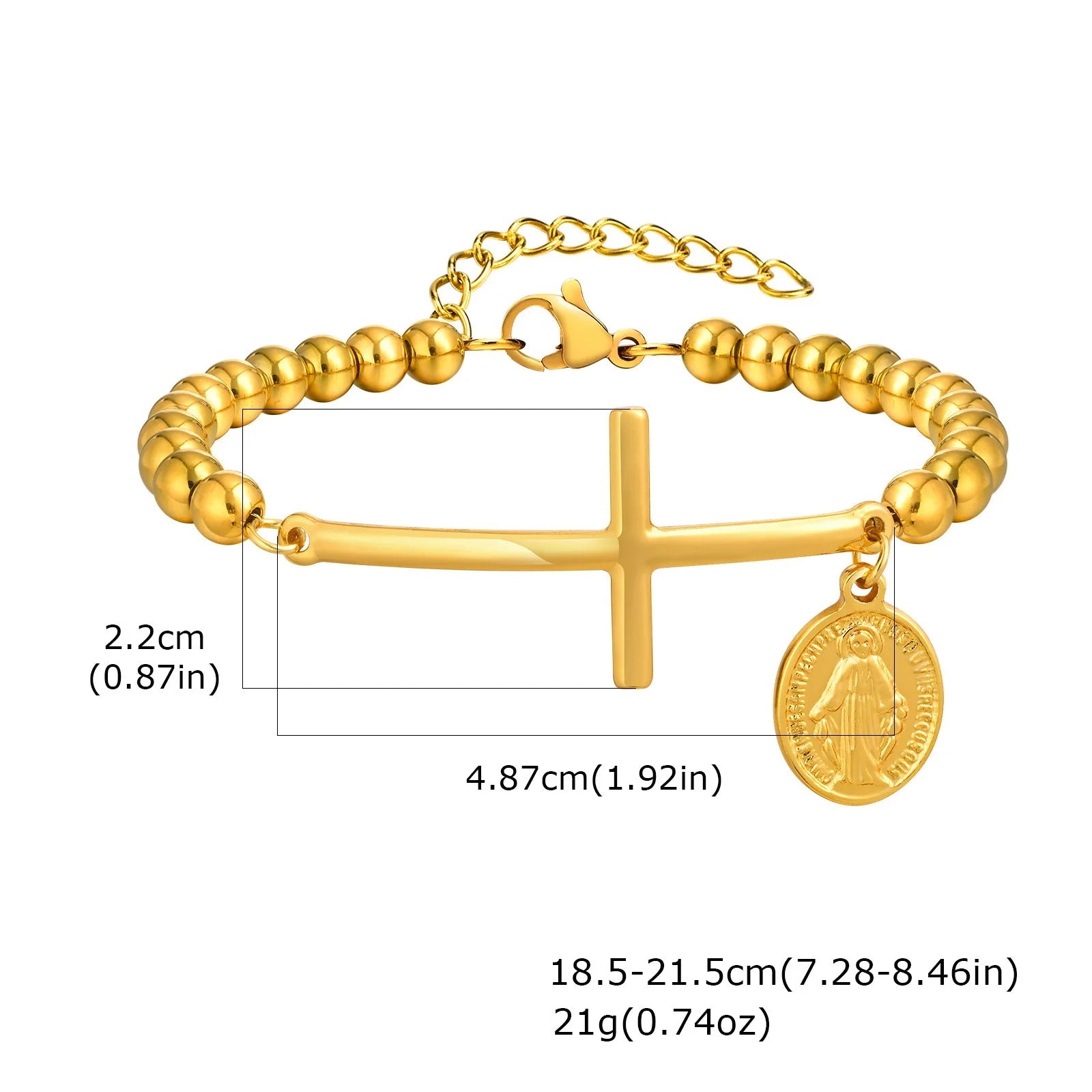 Glaubensarmband mit Kreuz und goldener Medaille der Jungfrau Maria