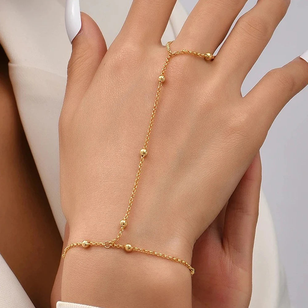 Women's Ball Hand Bracelet Jewelry Hand & Finger Chain Gold