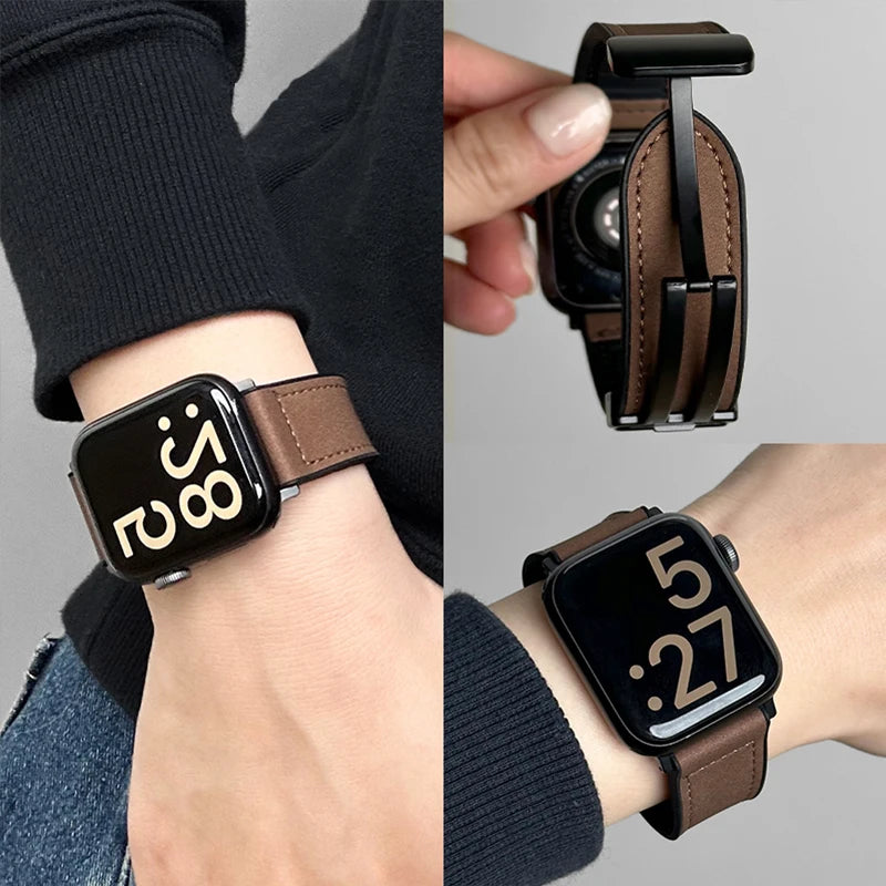 Erstatningsrem til Apple Watch i brunt læder