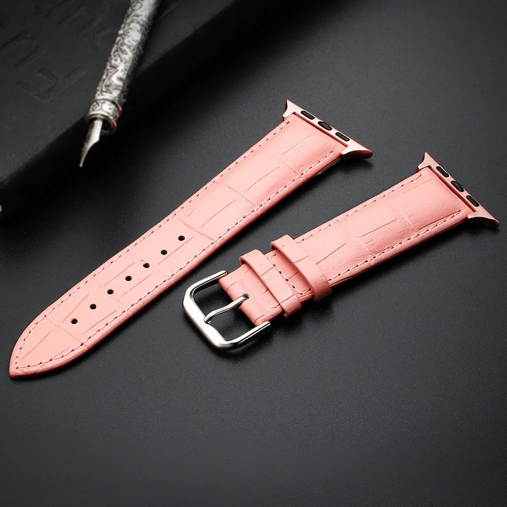 Cinturino di ricambio per Apple Watch in pelle e acciaio rosa