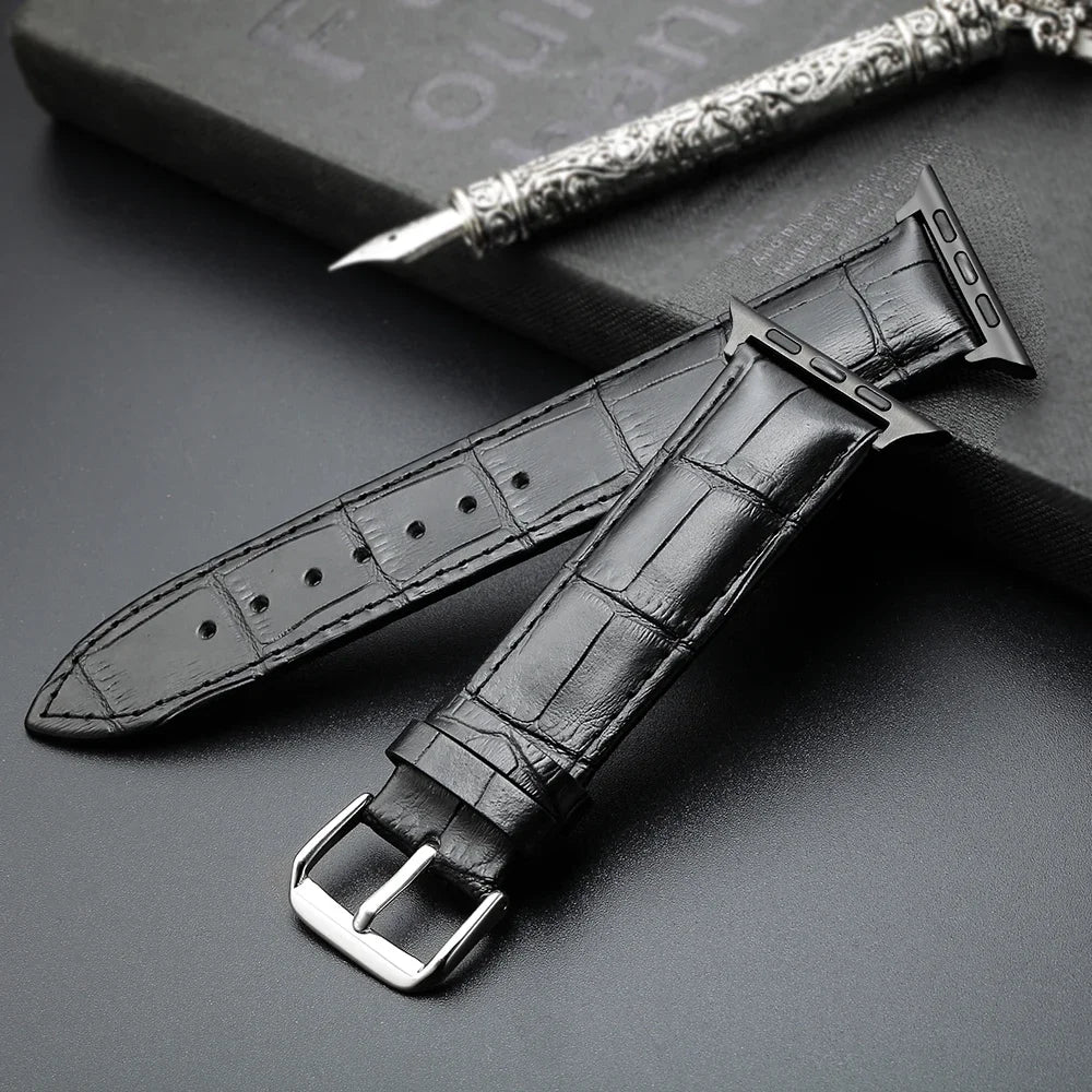 Cinturino di ricambio per Apple Watch in pelle e acciaio nero