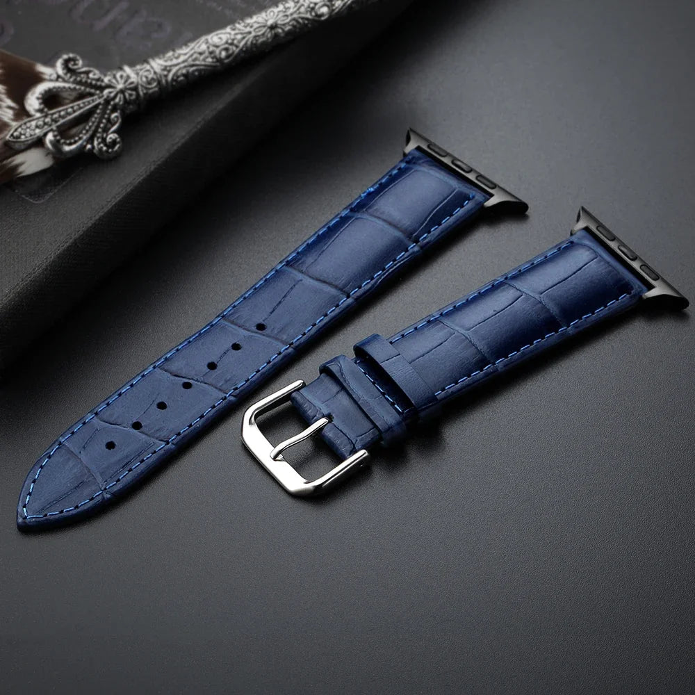Cinturino di ricambio per Apple Watch in pelle e acciaio blu