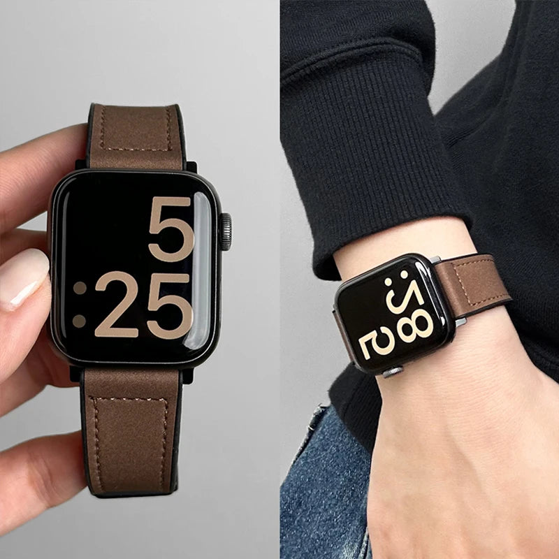 Erstatningsrem til Apple Watch i brunt læder