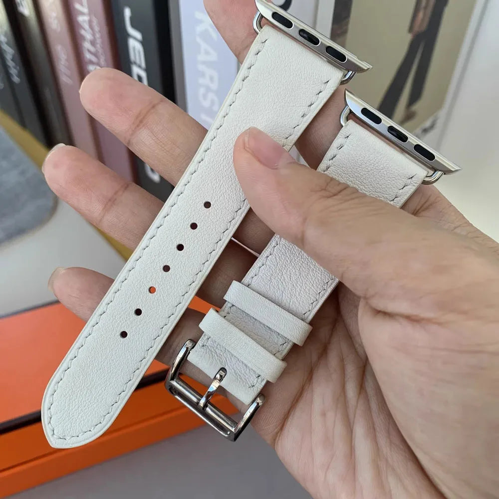Náhradní kožený řemínek pro Apple Watch pro ženy a muže bílý