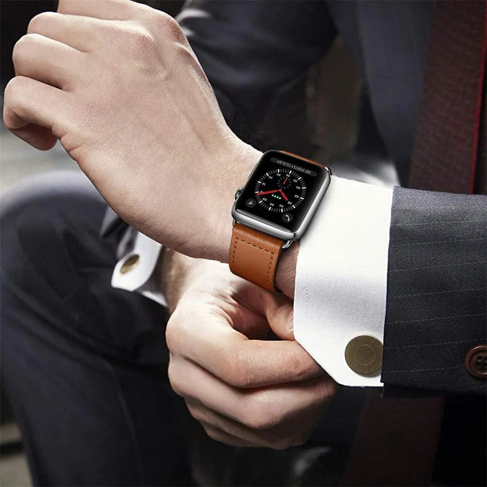 Náhradní kožený řemínek pro Apple Watch pro ženy a muže hnědý
