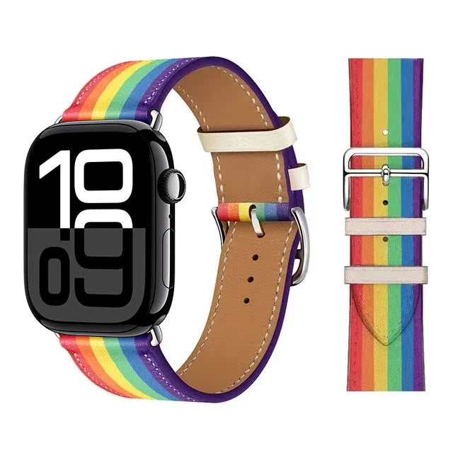 Náhradní kožený řemínek pro Apple Watch pro ženy a muže duhový