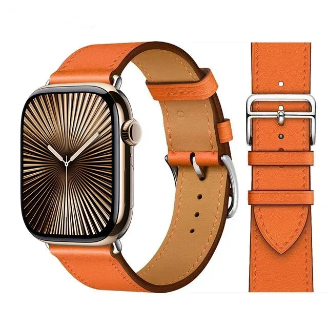 Náhradní kožený řemínek pro Apple Watch pro ženy a muže oranžový