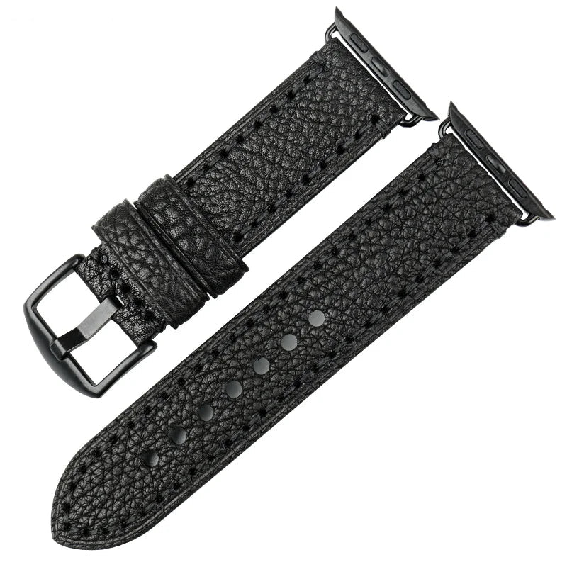 Replacement strap for Apple Watch in aged black leather
