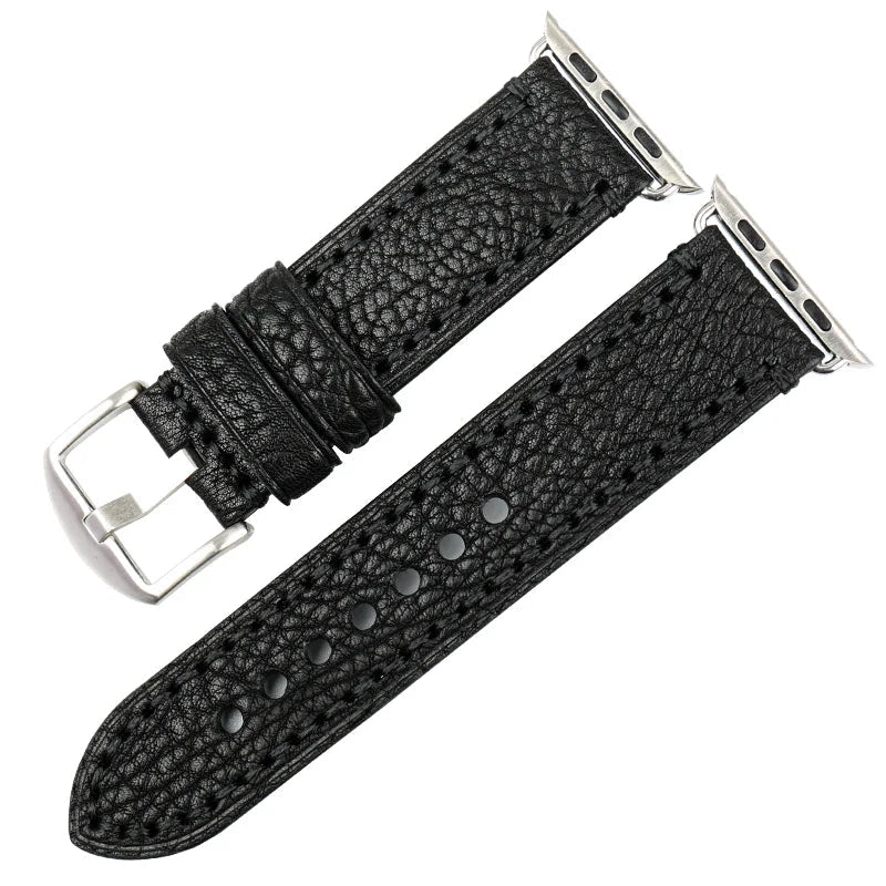 Replacement strap for Apple Watch in aged black leather