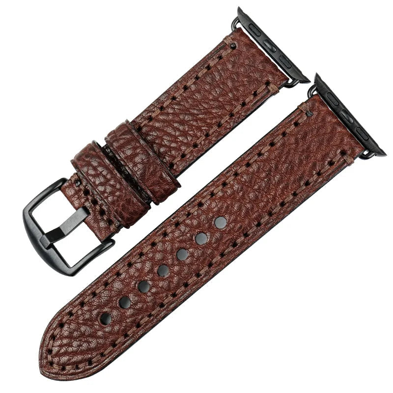 Replacement strap for Apple Watch in aged brown leather
