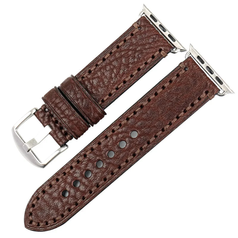 Replacement strap for Apple Watch in aged brown leather