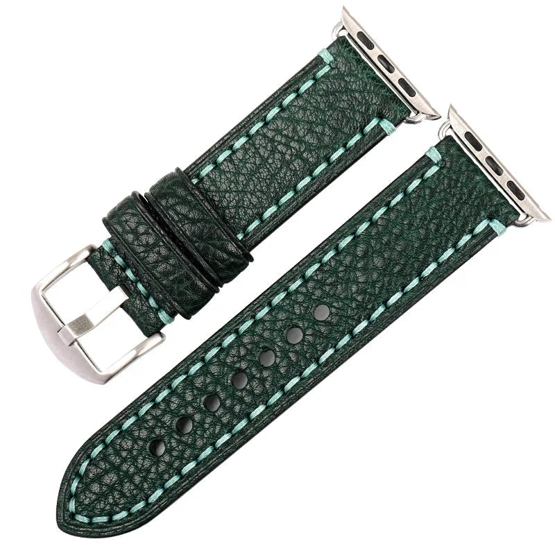 Replacement strap for Apple Watch in aged green leather