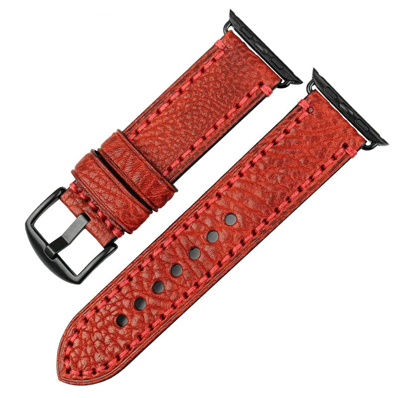 Replacement strap for Apple Watch in aged red leather