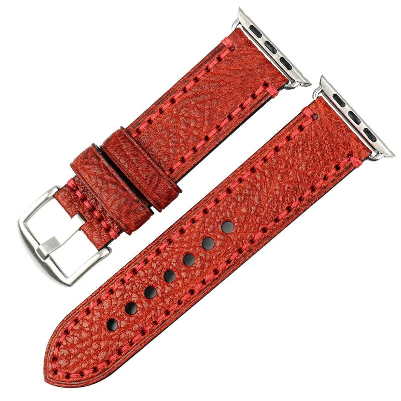 Replacement strap for Apple Watch in aged red leather