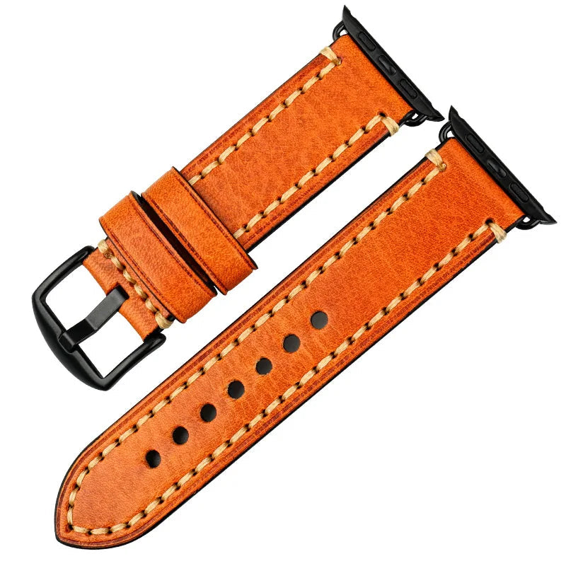 Replacement strap for Apple Watch in aged orange leather