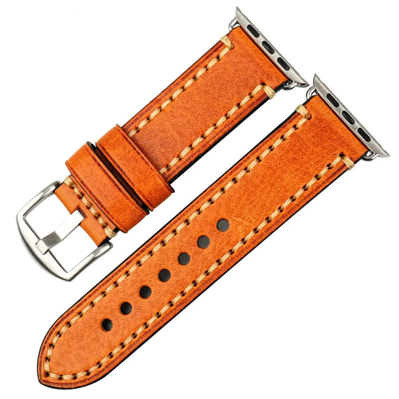 Replacement strap for Apple Watch in aged orange leather
