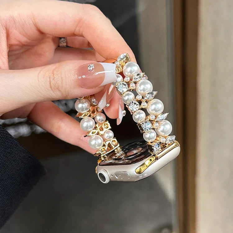 Ersatzarmband für die Apple Watch mit Strass und goldfarbenen Perlen und Perle