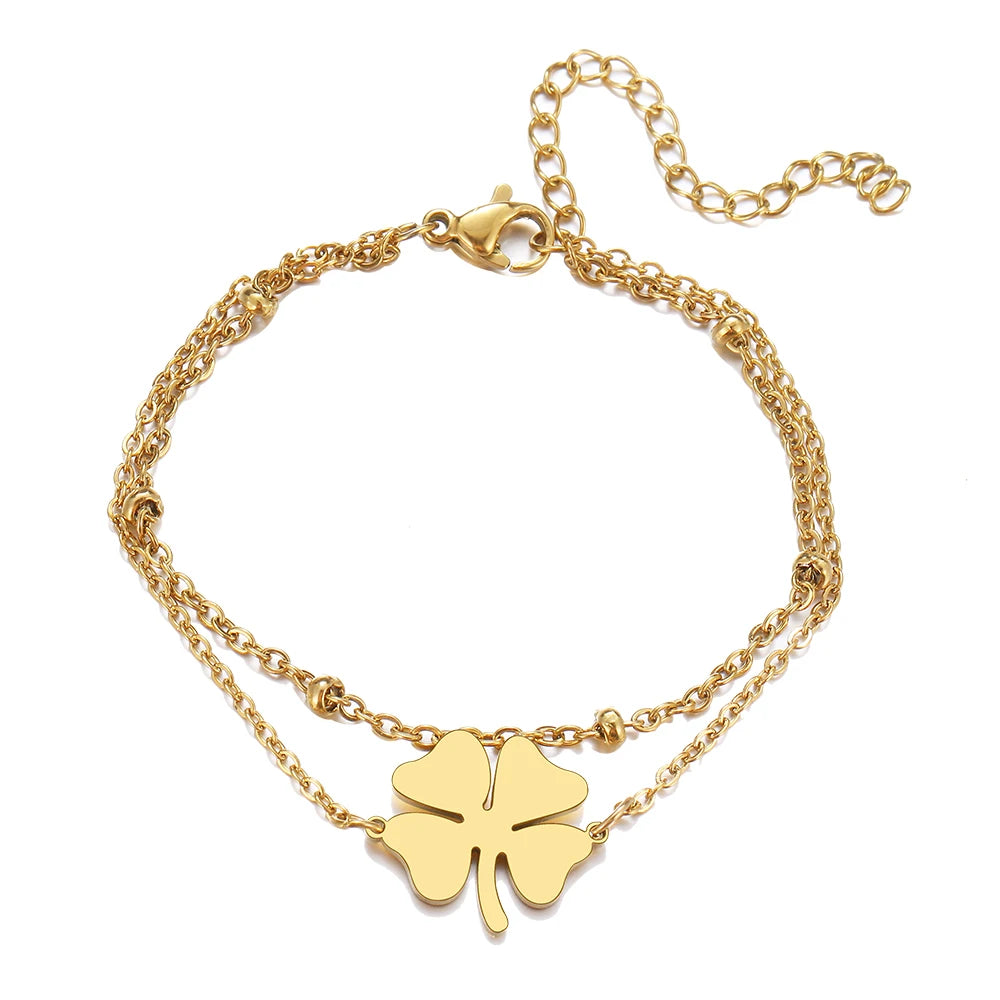 Bracelet Double avec Trèfle à 4 Feuilles or