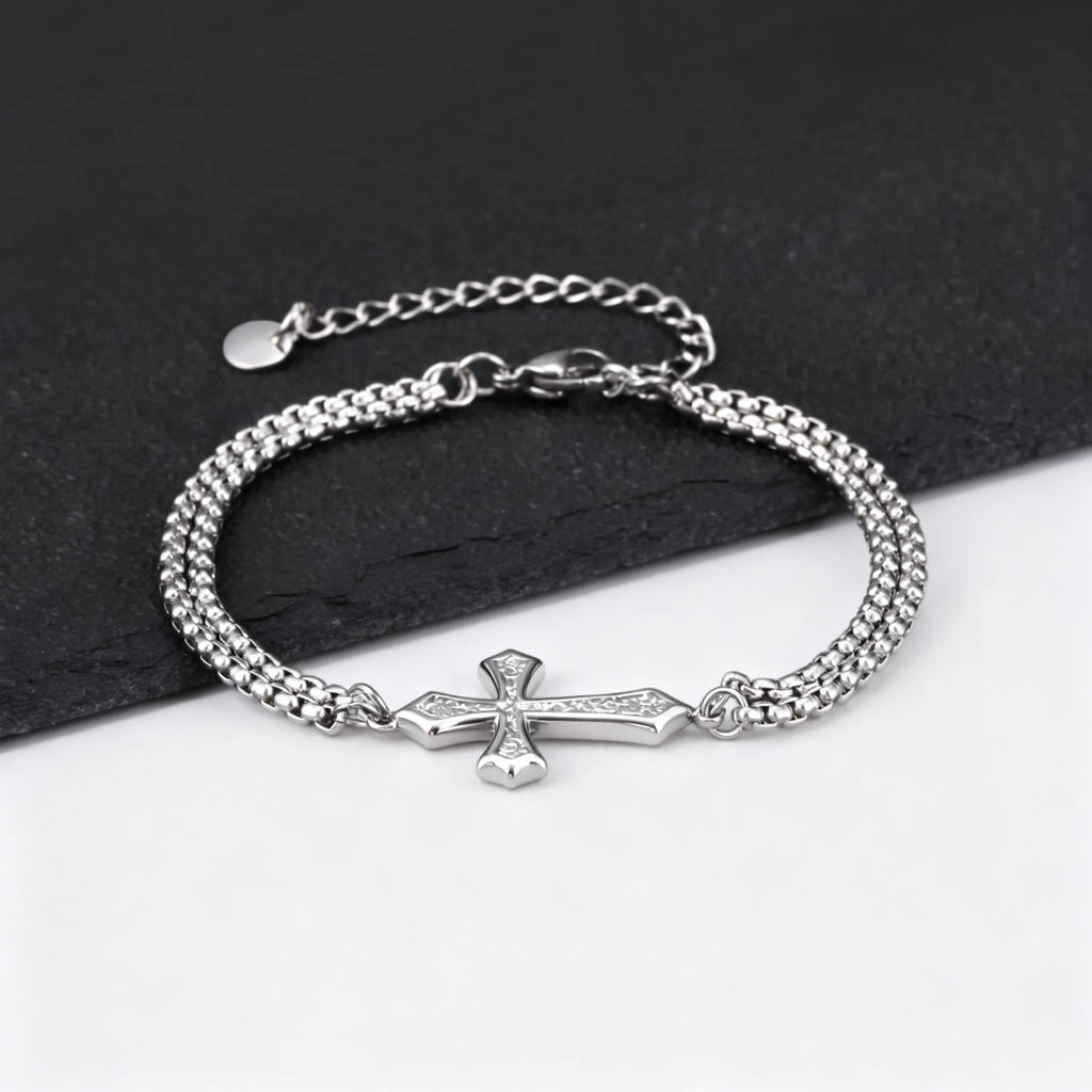 Bracelet double maille et croix