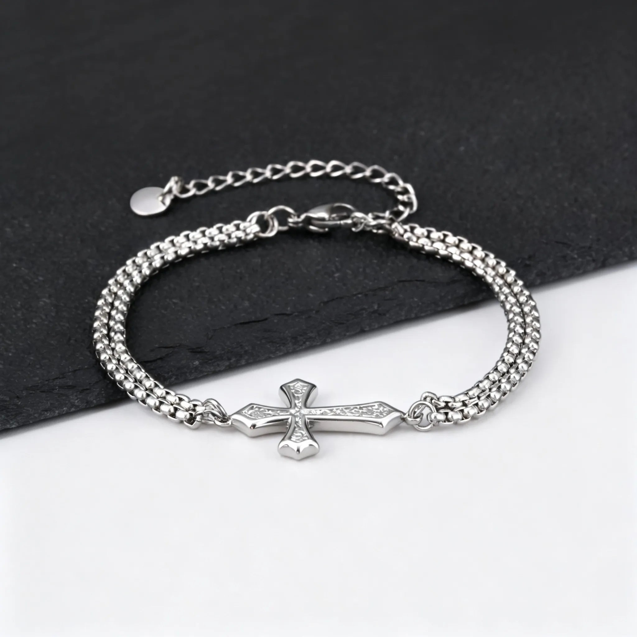 Bracelet double maille et croix