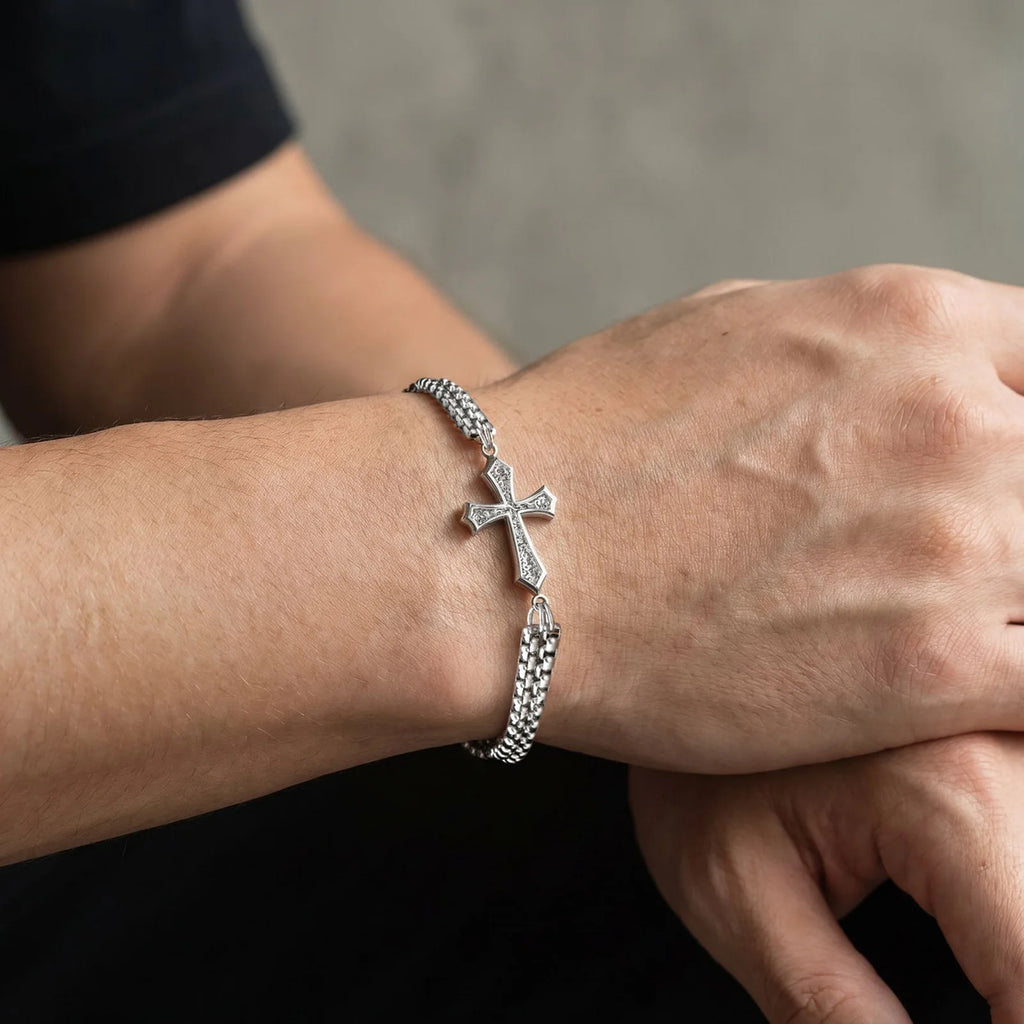 Bracelet double maille et croix