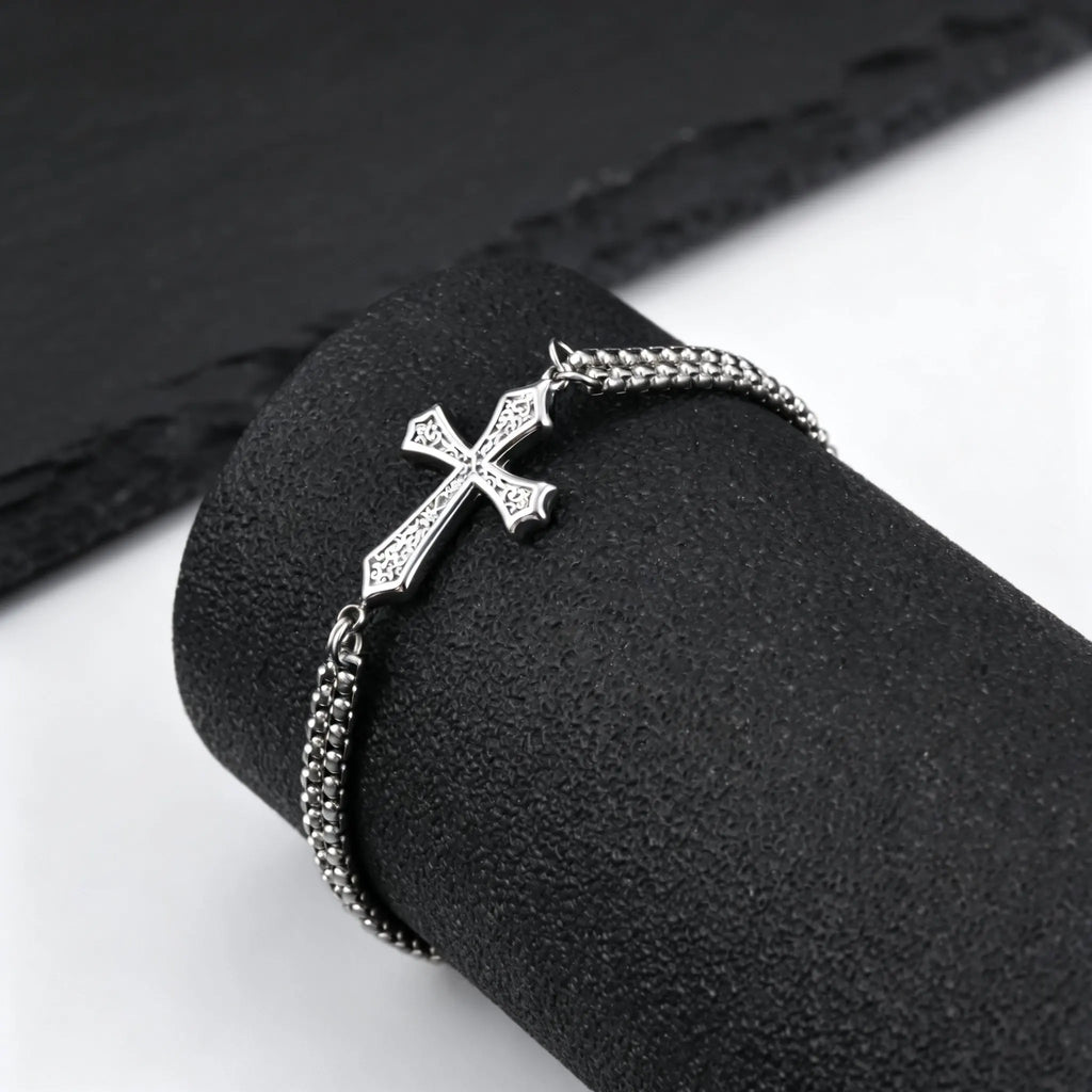 Bracelet double maille et croix