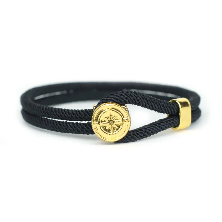 Bracelet en Corde avec Boussole Nautique Rose des Vents noir