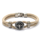 Bracelet en Corde avec Boussole Rose des Vents beige