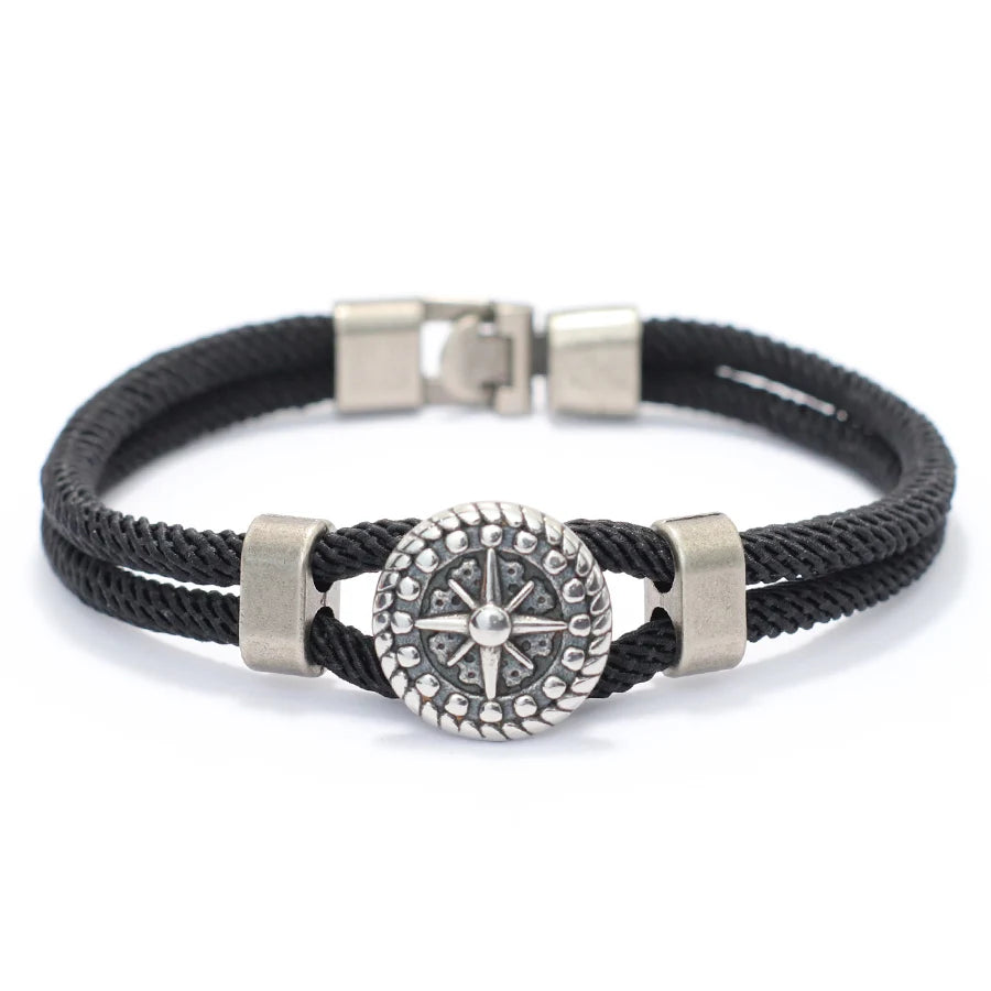 Bracelet en Corde avec Boussole Rose des Vents noir